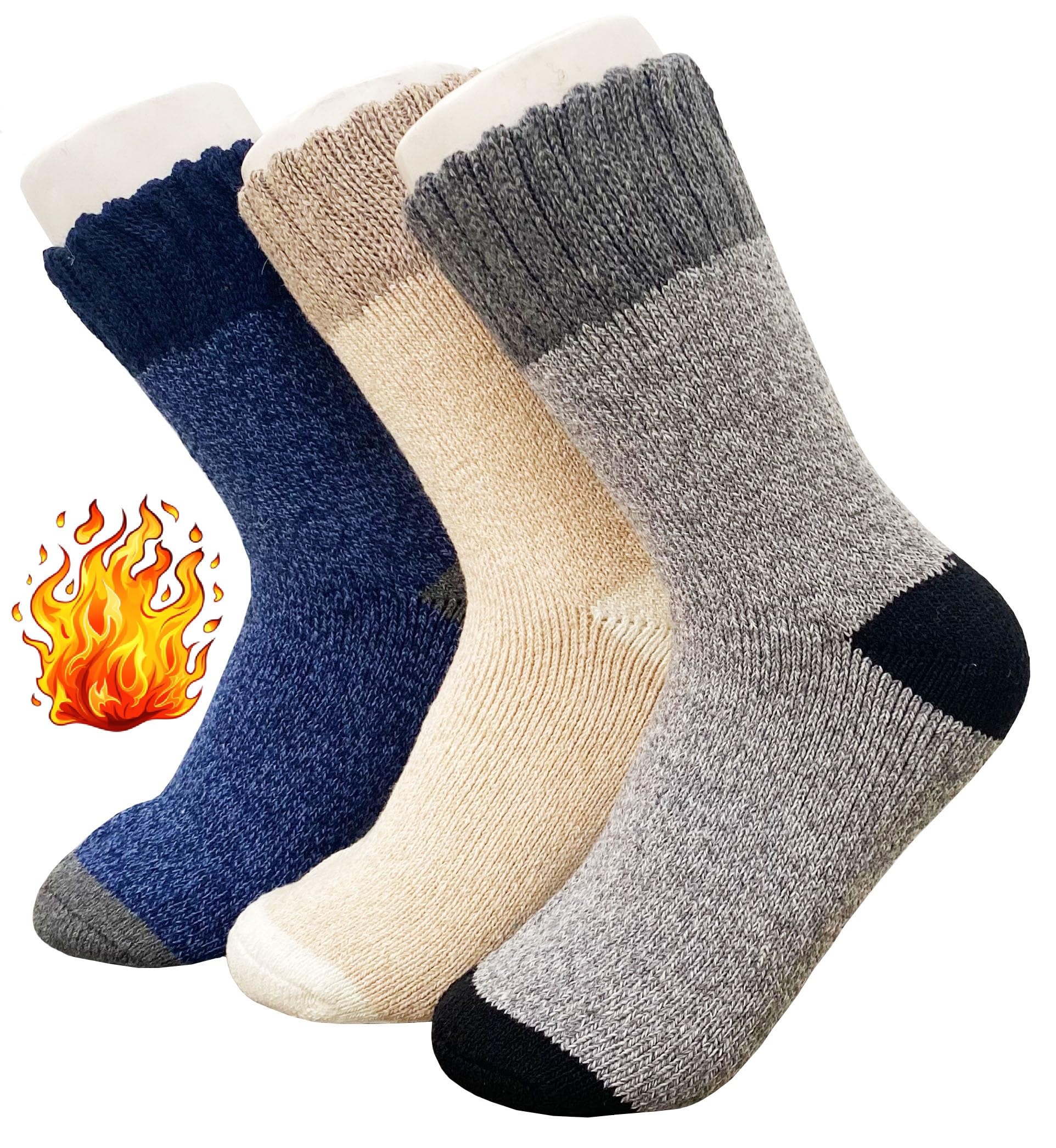 3 Pair Diamond Thick Men Soft & Woolen Cozy Knitted Winter Wear Warm Stretchy Elastic Calf Length Socks (Without Thumb) for Boys Gents Man Male (IN, Alpha, Free Size, Diamond), Blue-image-20