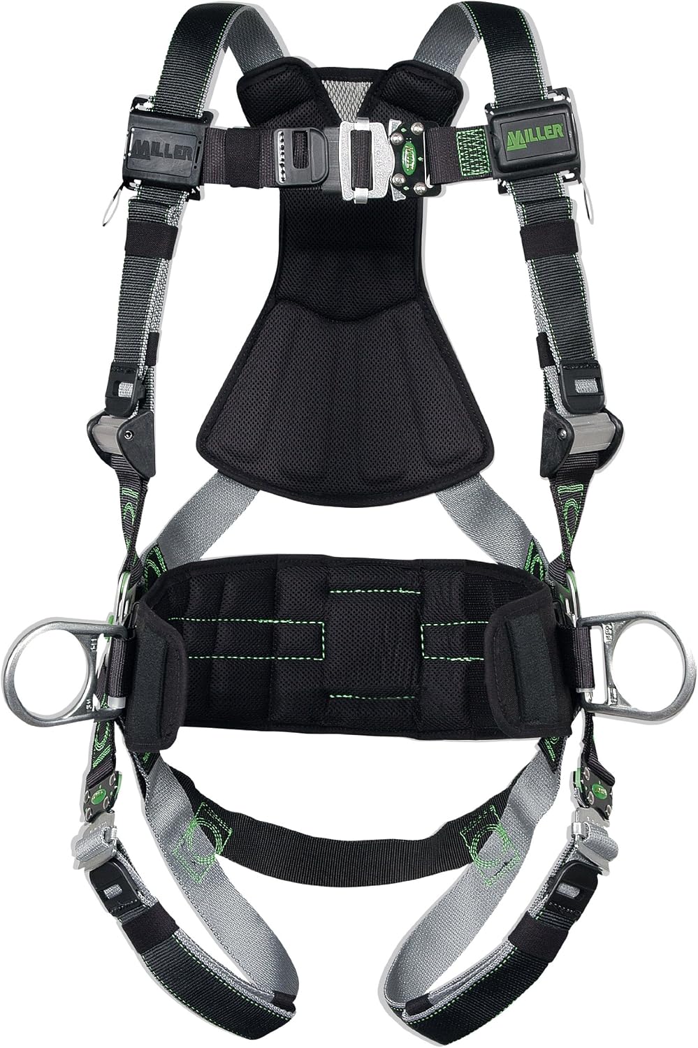 Miller Revolution Full Body Safety Harness with Quick Connectors, Side D-Rings & Pad, Universal Size-Large/XL, 400 lb. Capacity (RDT-QC-DP/UBK)
