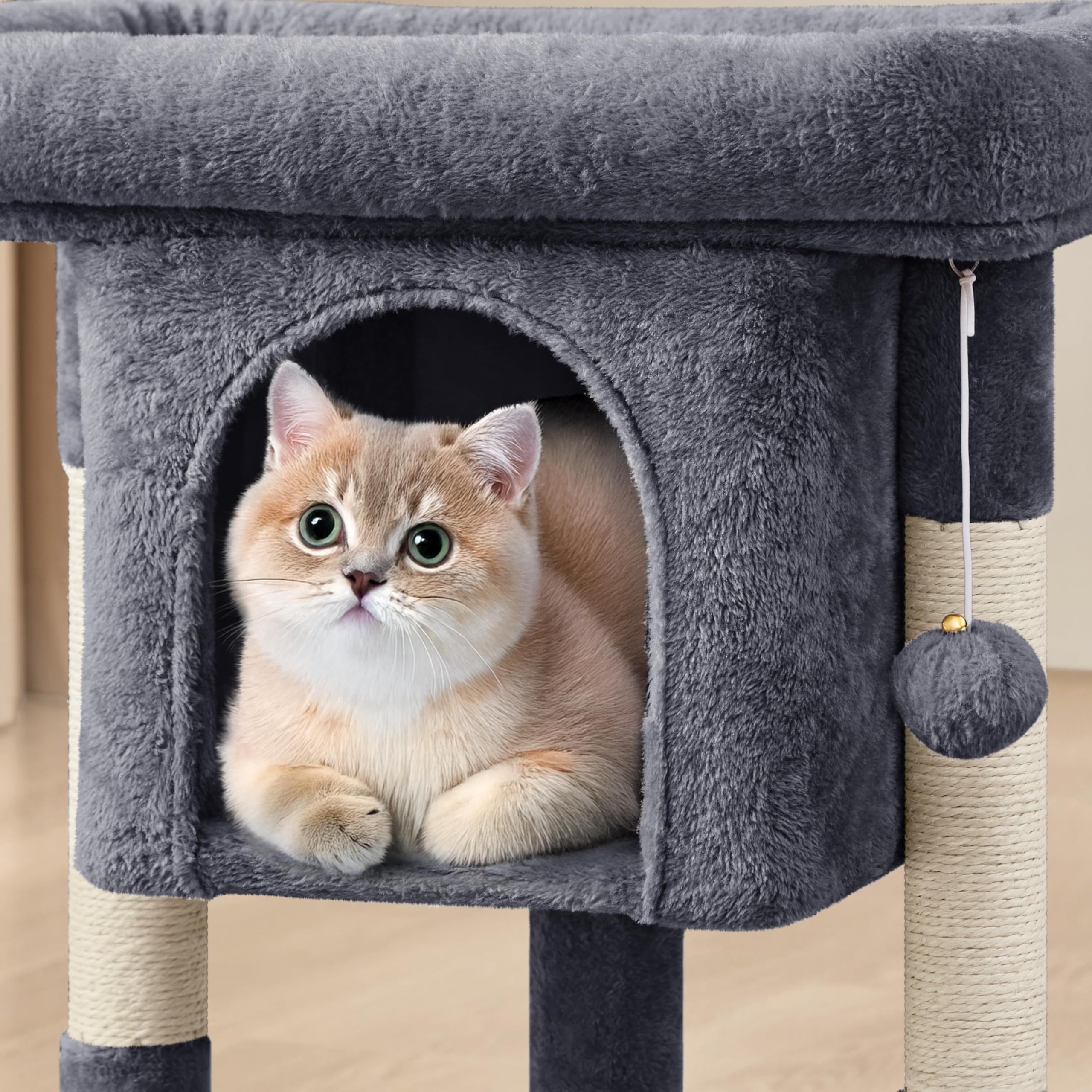 Yaheetech Kratzbaum 60 cm Kleiner Katzenkratzbaum, mit Katzenhöhle Plüsch Sisal, Katzenbaum Katzenmöbel Spielbaum für kleine Katzen, Dunkelgrau