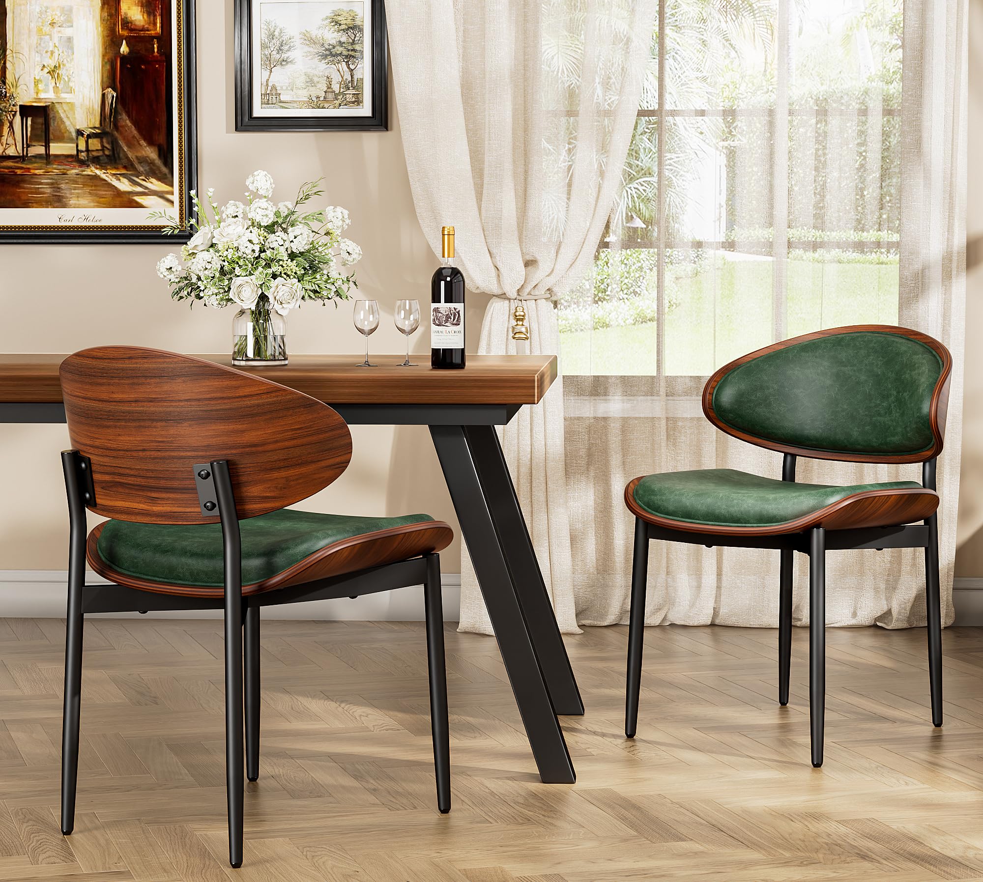 YaFiti Dining Chairs Set of 2, Mid Century Modern PU Leather Kitchen Chairs
