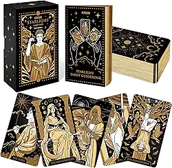 Wyspell Cartas de tarô - Tarô Starlight com livro guia, baralho de tarô exclusivo para iniciantes, cartas modernas de adivinhação (ouro)