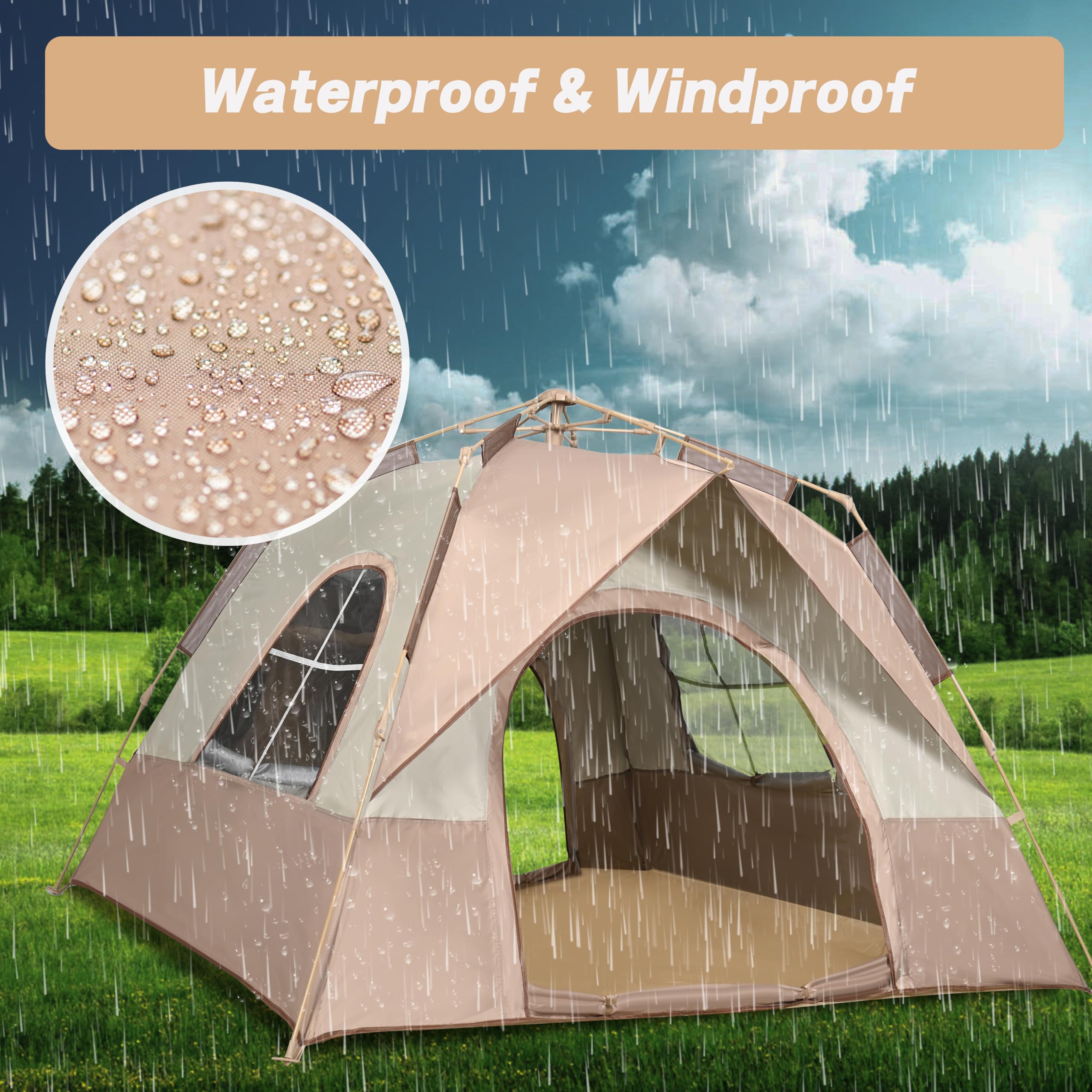Tienda de campaña automática para 2 a 6 personas para 4 estaciones, impermeable y resistente al viento, tienda de campaña con puerta y ventana para acampar familiar al aire libre, senderismo, caza