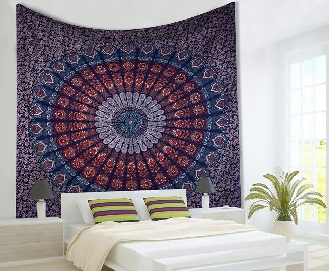 Maviss Homes Multi-Color Beautiful Queen Mandala Printed Tapestry | Indian Hippie Wall Hanging | Wall Hanging for Bedroom | Bohemian Cotton Bedspread Throw Blanket Decorative; Multicolour