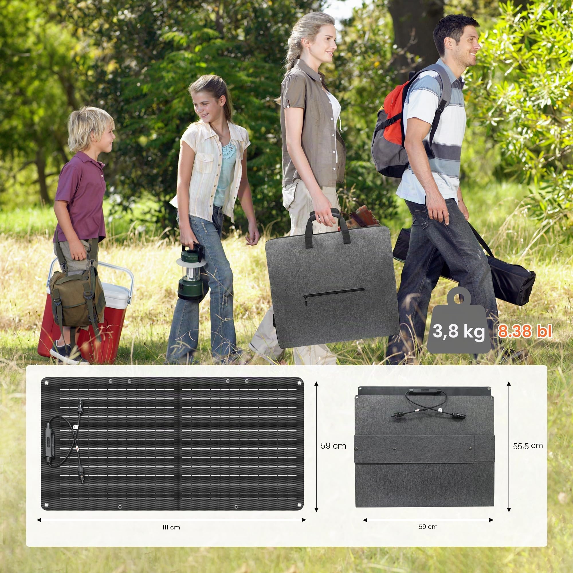 Solarpanel Faltbar 100W, Tragbare Solarmodul 20.5V Ausgang mit 10 Connectors, 23% Hocheffizienterad Monokristallines Solarmodule für Camping, Wandern, Powerstation, Outdoor usw