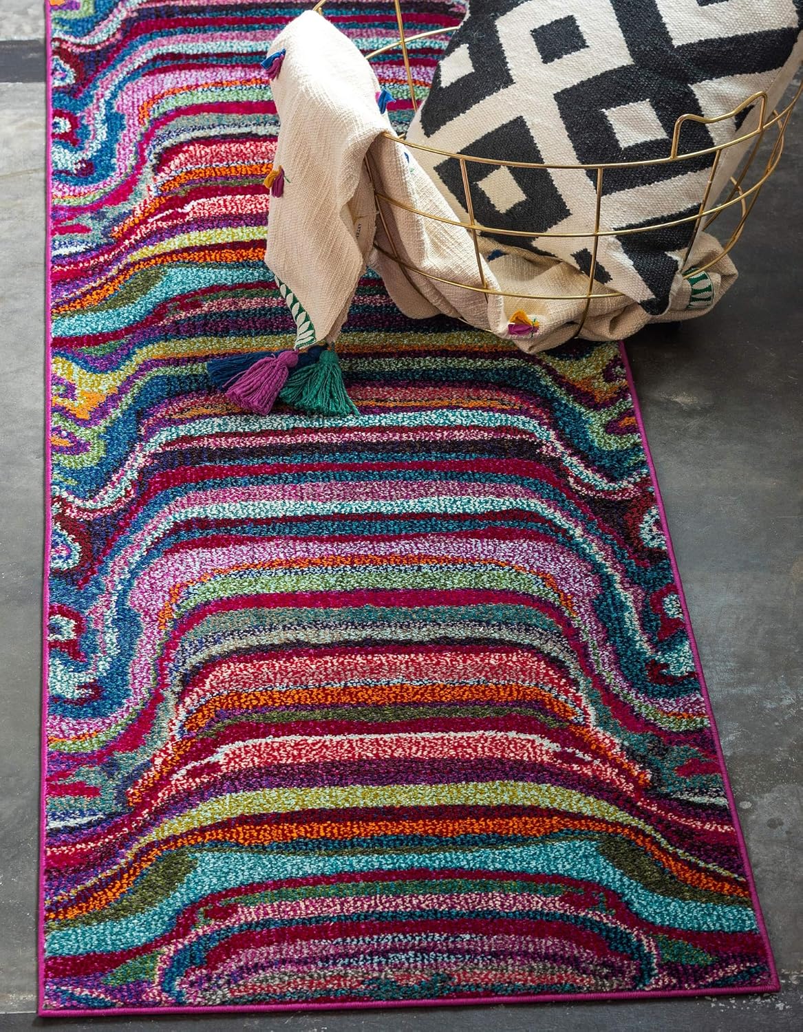 Unique Loom Chromatic Collection Modern Colorful Striped & Vibrant Abstract Area Rug For Any Home Décor (2' 2 x 6' 7 Runner, Multi/ Pink)