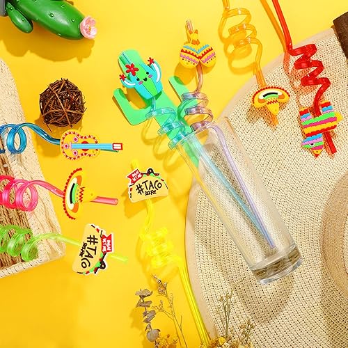 Miniatura 7 de 24 popotes de fiesta de Cinco de Mayo, regalos de fiesta, reutilizables, pajitas mexicanas de plástico colorido para fiestas temáticas de taco,