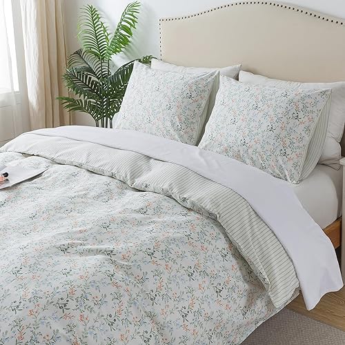 Miniatura 89 de HoneiLife - Juego de funda de edredón floral 100% algodón, 3 piezas, botánica, ropa de cama con cierre de cremallera y lazos en las esquinas