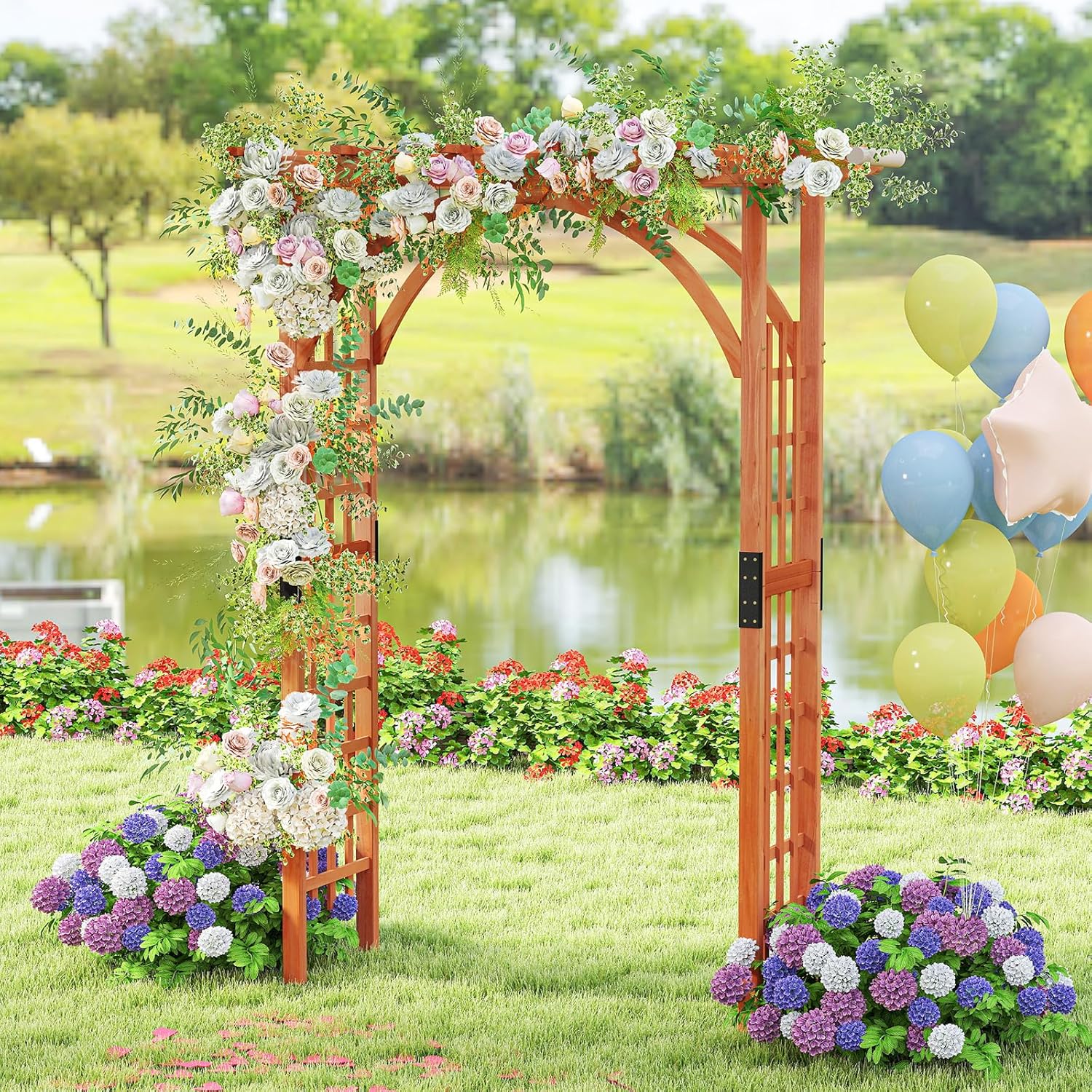 Moccha Wood Arbor, 84” Wooden Garden Arch for Ceremony, Wooden Arch Trellis for Climbing Plants, Garden Arbors for Wedding Birthday Party