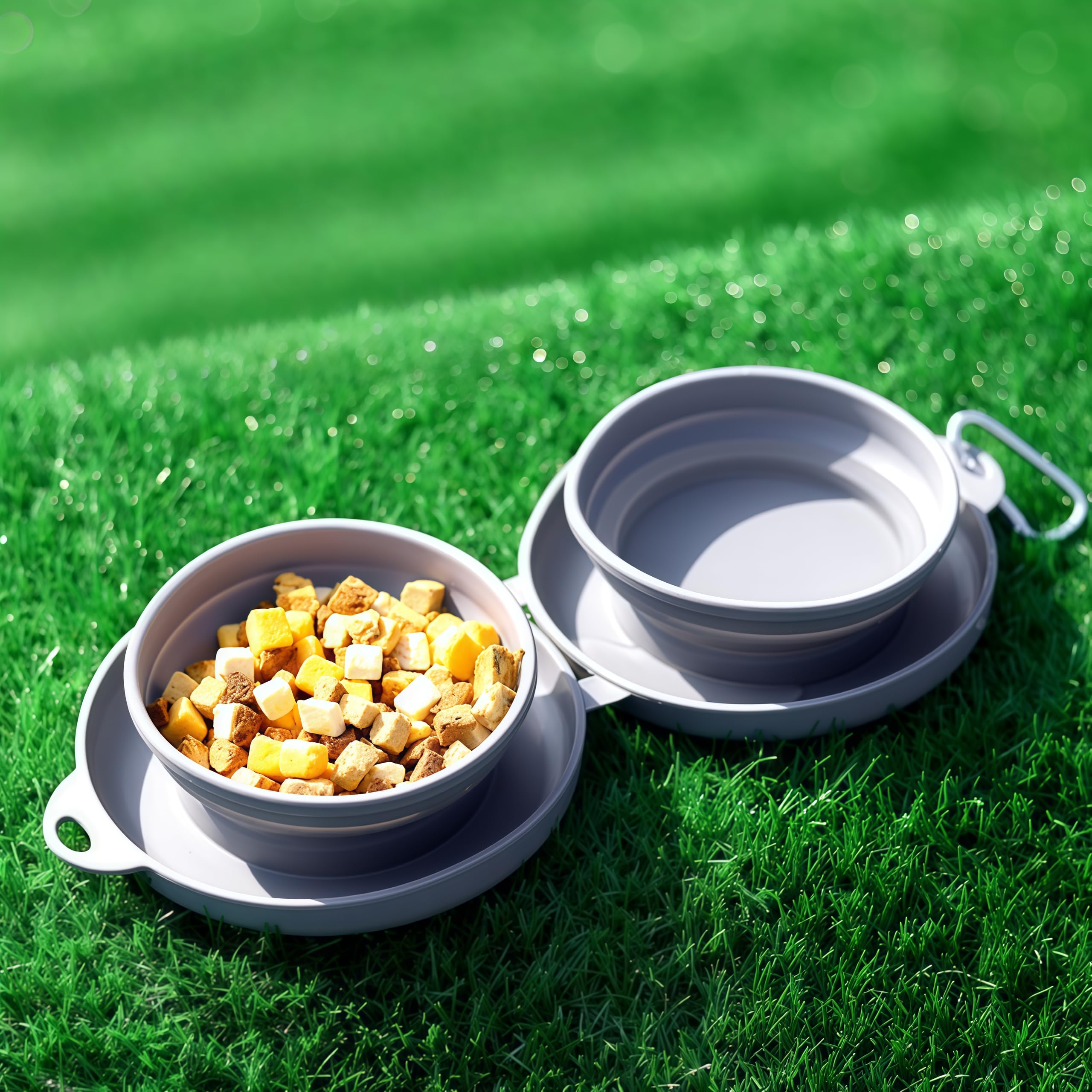 Double gamelle pliable pour chien et chat, 2 en 1 en silicone avec mousqueton, gamelle portable pour camping, randonnée, animaux de compagnie de petite et moyenne taille, gris foncé