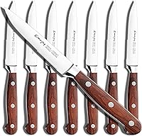 Emojoy Steak Knives Set of 8: Serrated German High-Carbon Steel, Razor-Sharp Full-Tang Blades, Pakkawood Handles & Gift Box