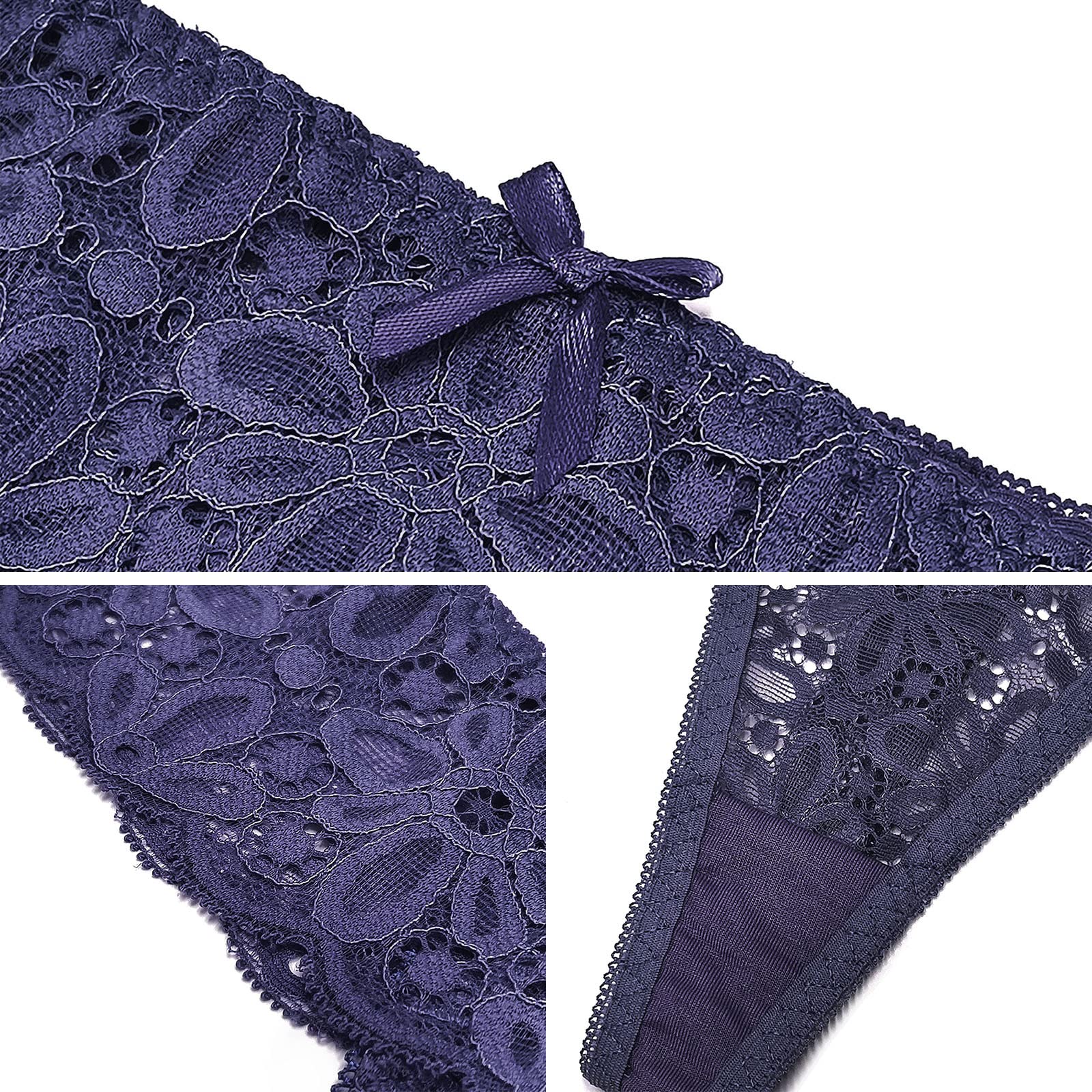 SHEKINI Femme Ensemble de Lingerie Sexy Soutien Gorge et Tong en Dentelle Florale Soutien-Gorge avec Armatures Push Up Lingerie Set Classique