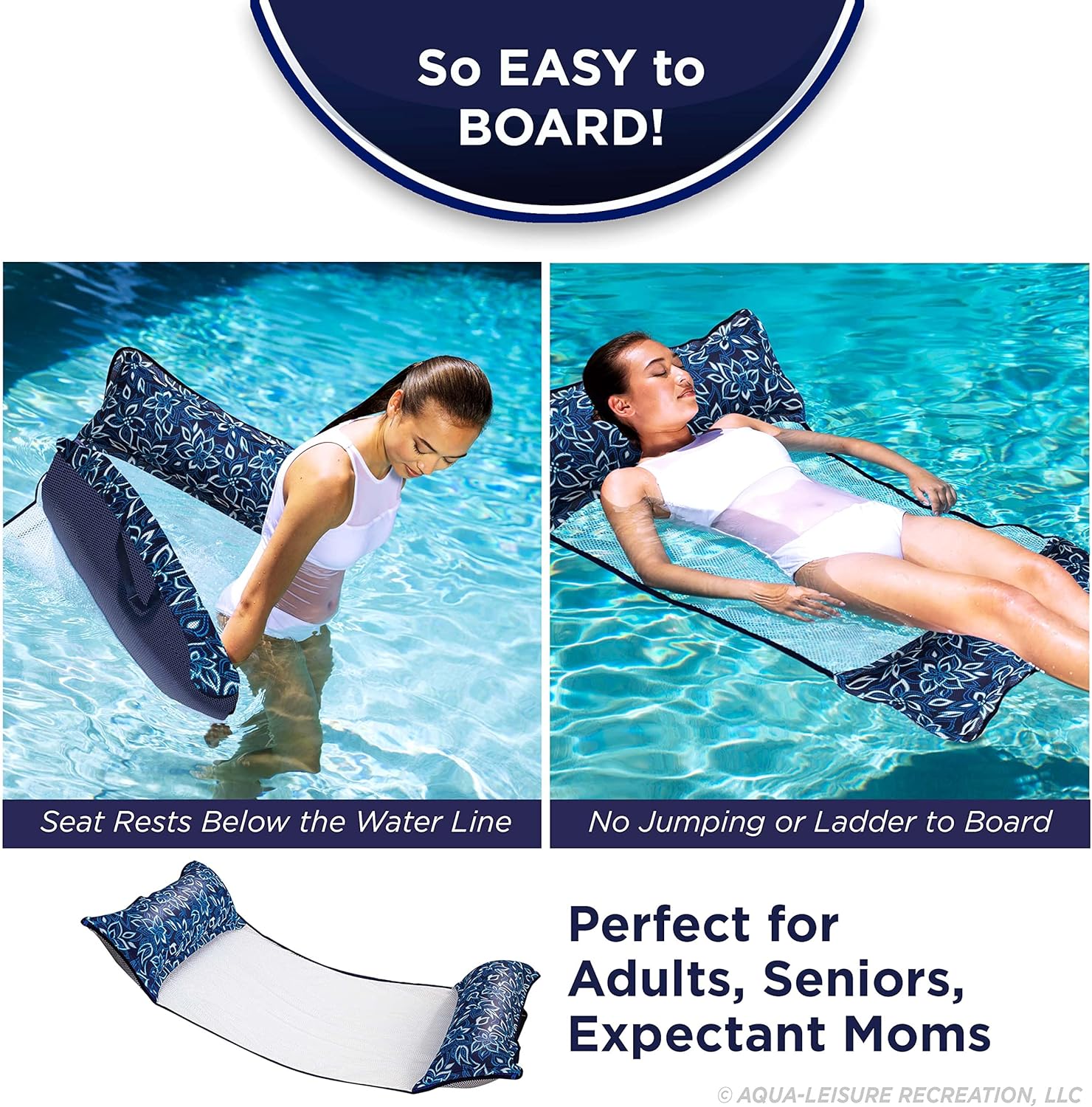 Aqua 4-in-1 Monterey Supreme XL Pool Float and Water Hammock, Multi-Purpose, Inflatable Pool Floats for Adults with Thick, Durable Material, Orchid Blue