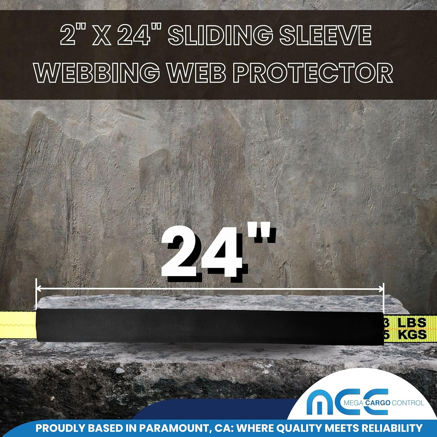 Mega Cargo Control Webbing Protectors for 2" Wide Tie-Downs, Tow Straps, Winch Tie Down System - Black, 24" Sliding Sleeves (10 Pack)