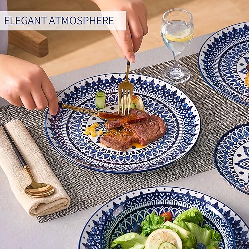 Miniatura 4 de Juego de vajilla de cerámica de 12 piezas, juegos de platos y cuencos de cerámica para 4, platos de postre para ensalada y cuencos de cereales,