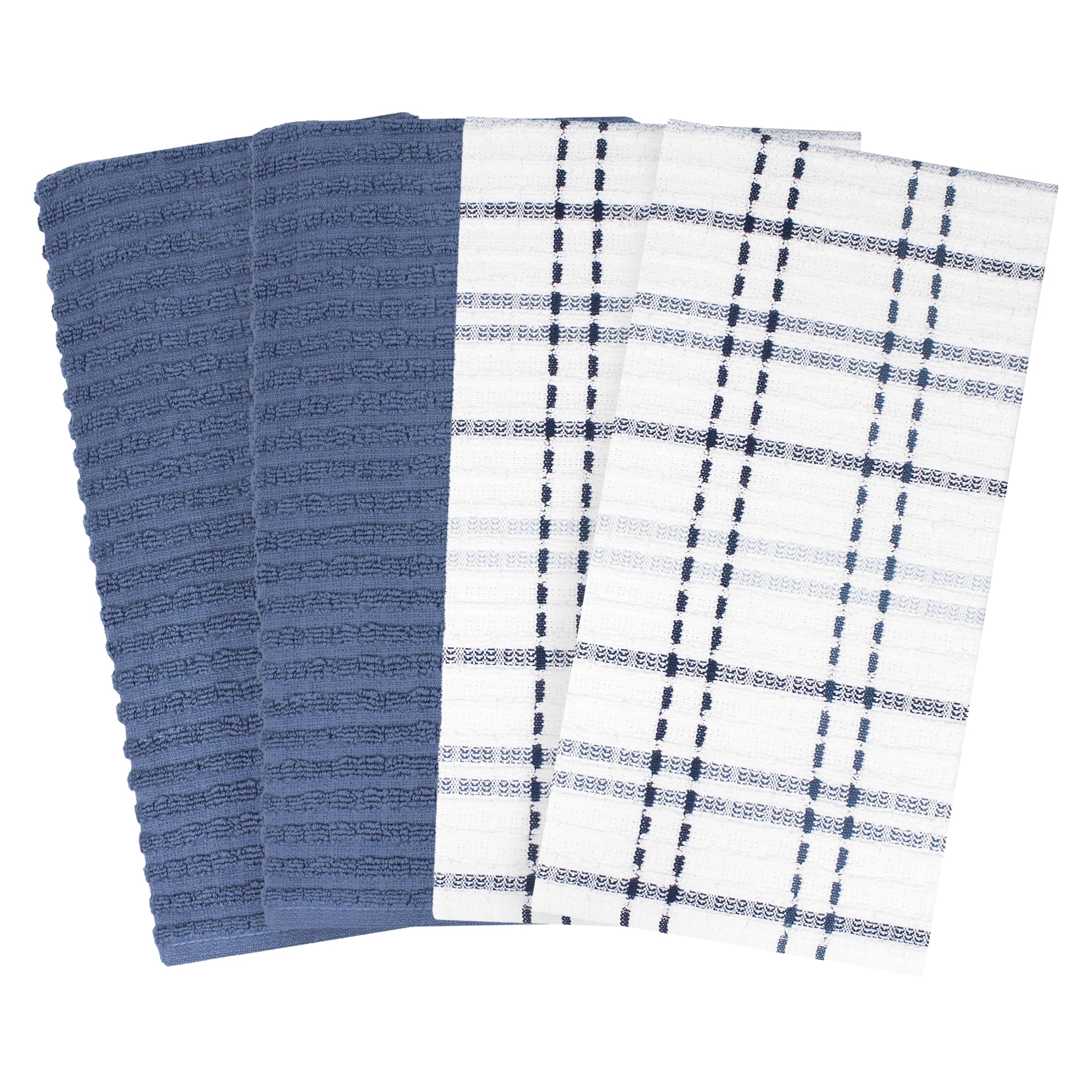 Ritz Royale Collection - Set di strofinacci da cucina in 100% spugna di cotone pettinato, altamente assorbente, 35 x 30 cm, confezione da 4, tinta unita e a quadri, colore: blu