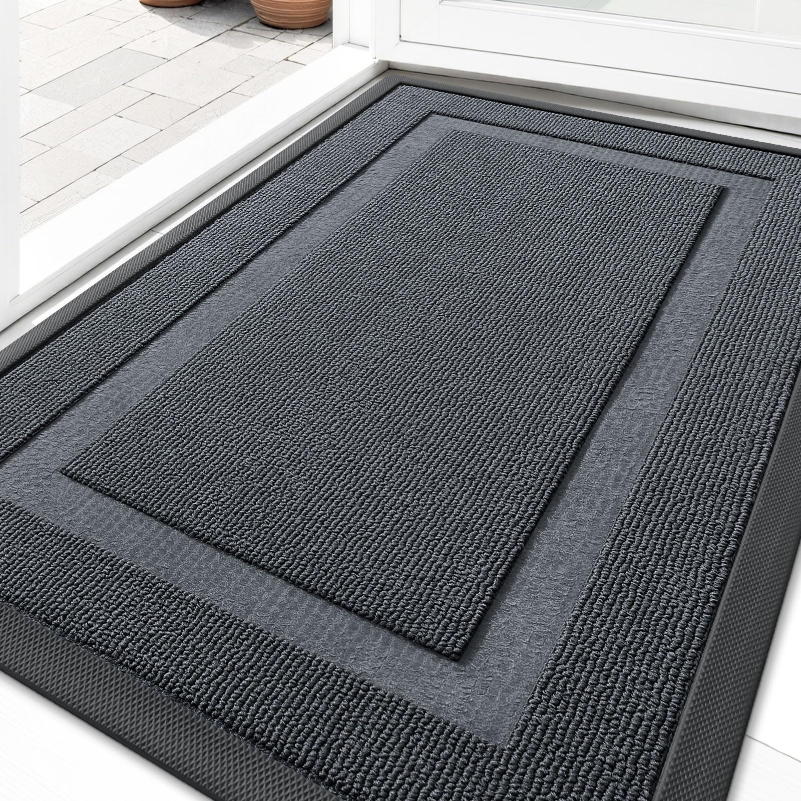 OLANLY Front Door Mat Outside 33x21, All-Season Heavy-Duty Rubber Doormat | Charcoal Gray, Absorbent, Stain and Fade Resistant, Non-Slip Backing, Low-Profile Indoor Outdoor Floor Mat for Entryway