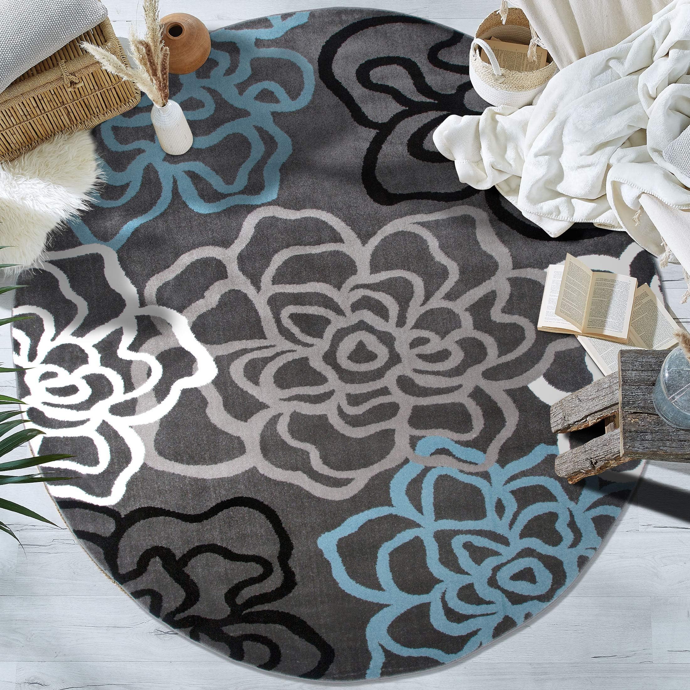 Amazon.com: New City Contemporary Modern Flowers Circles Wool Area Rug ...