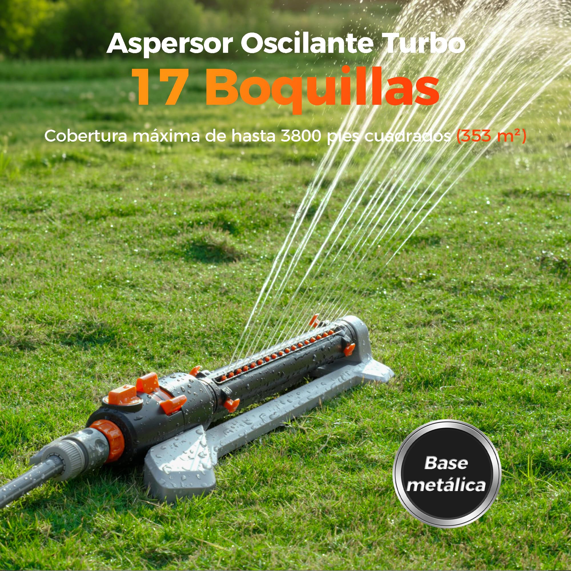 Diivoo Aspersor Oscilante para Césped con Base Metálica, 17 Boquillas