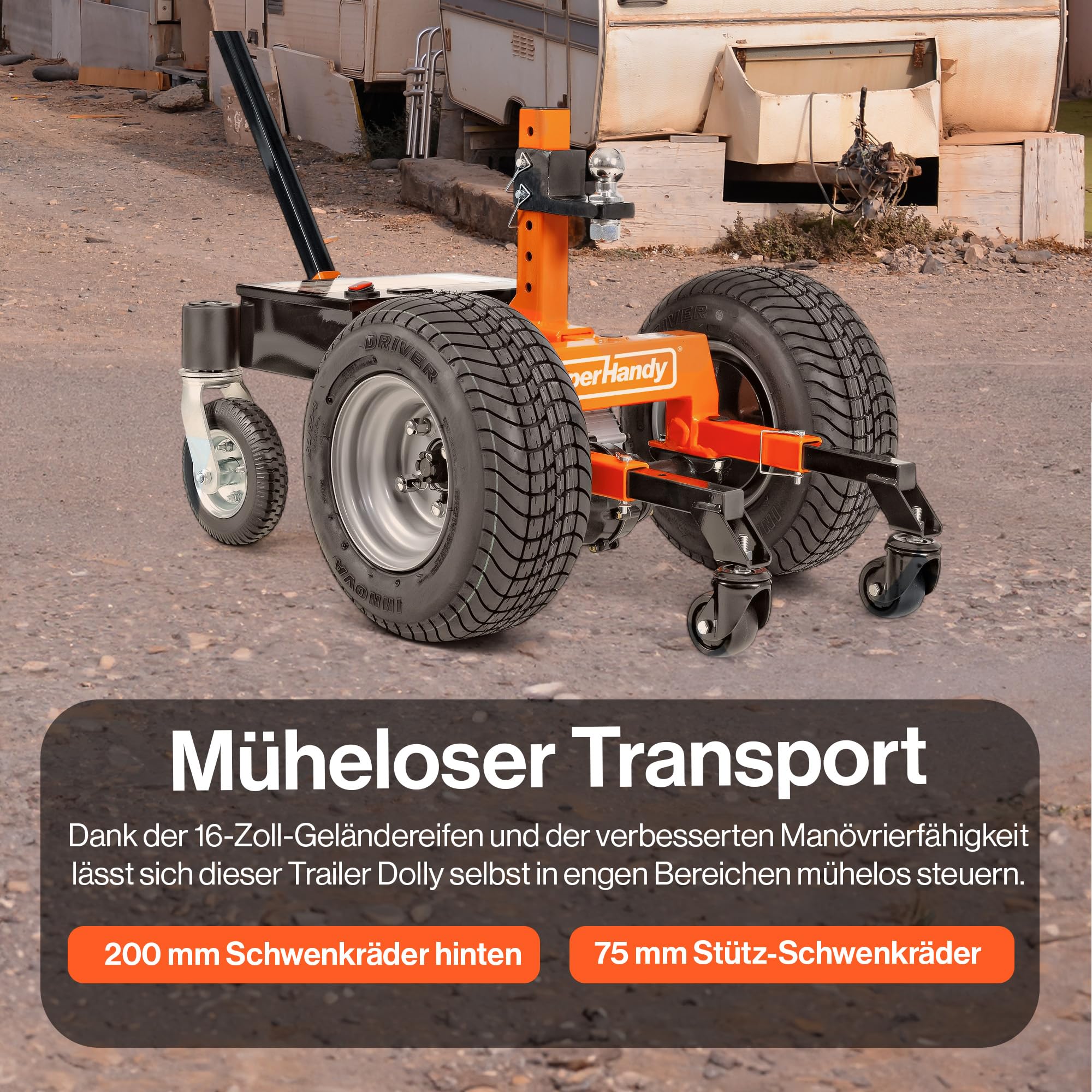 SuperHandy Anhängerrangierhilfe, max. Anhängergewicht 3.400 kg, 24 V, 9 Ah | 560 kg max. Stützlast; für Wohnwagen, Boots-, Nutz- und Viehanhänger; ausgelegt für Nennlast und Nennleistung