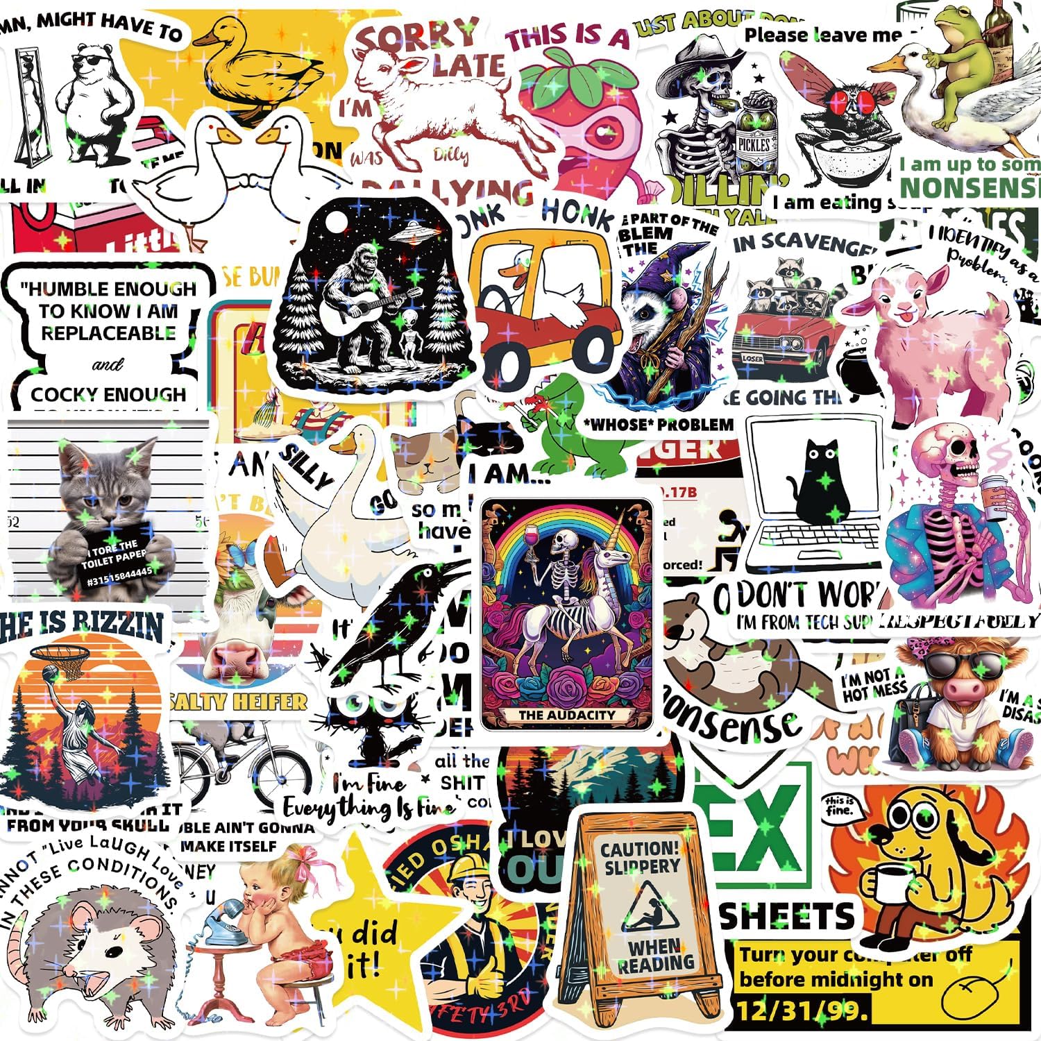 Funny Stickers for Adults 238 PCS - Holographic Sarcastic Meme Decals | Waterproof Vinyl Laptop Stickers, Water Bottle, Phone, Kindle | No Repeats