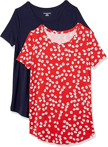 Amazon Essentials Women's Short-Sleeve Scoopneck Tunic, Pack of 2