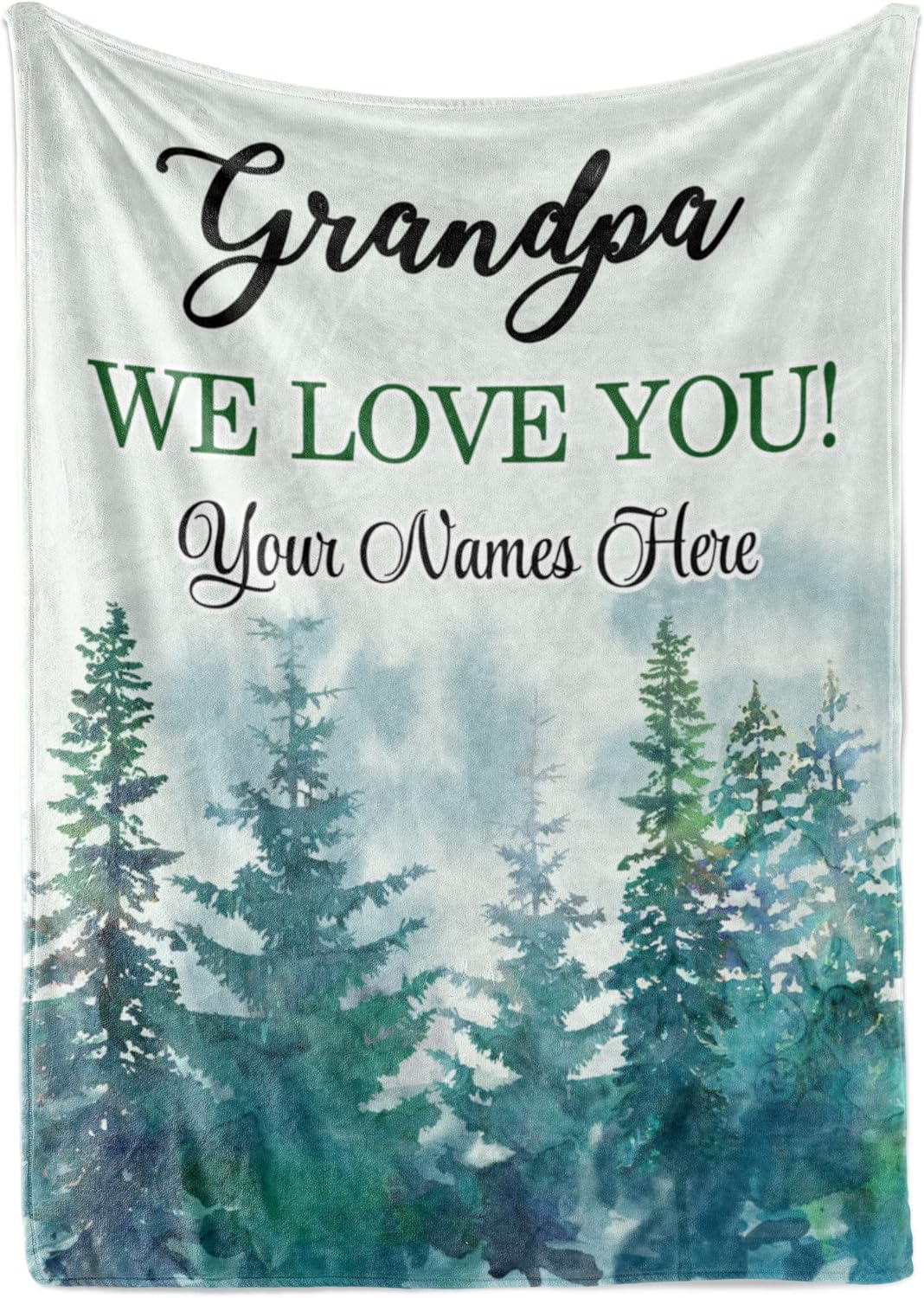 Personalized Grandpa Blanket from Grandson, Granddaughter, or Family with Custom Names and Message, Nature Themed Throw with Forest Graphic Print, Soft and Plush, Birthday Gift, (Fleece 30x40)