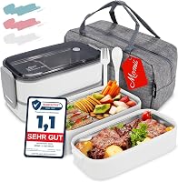 momii Prémium Rozsdamentes Acél Ebéd Doboz Felnőtteknek és Gyerekeknek - Bento Box Rekeszekkel, Hordtáskával és Evőeszközökkel, 800ml, Fehér 1