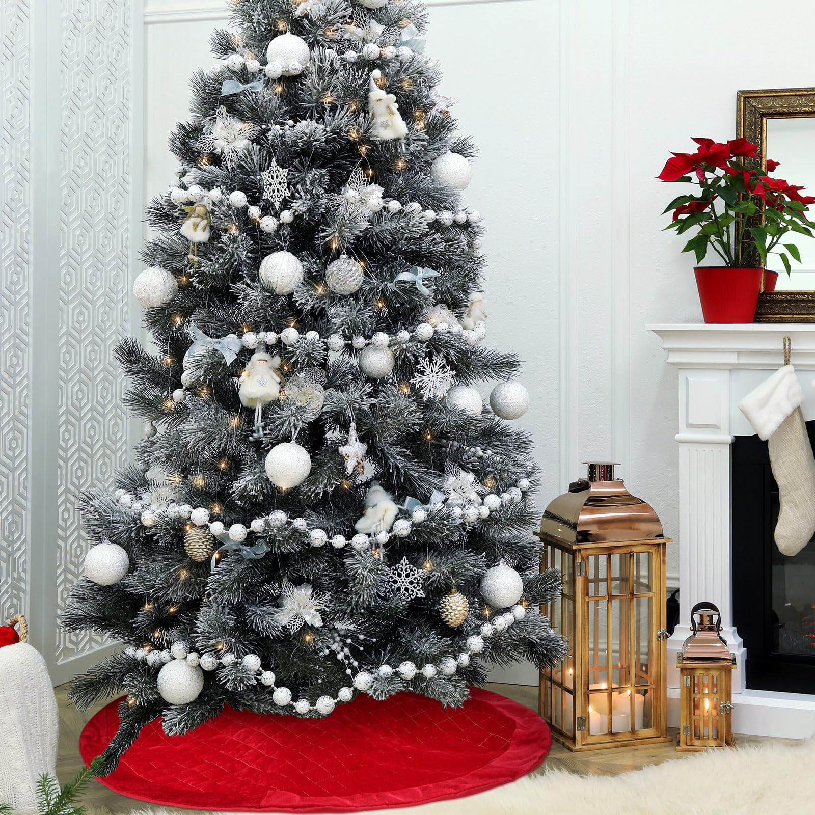 Outus Gonna per albero di Natale, 91 cm, in velluto rosso, lussuosa, in peluche, con reticolo centrale, decorazioni natalizie, tappetino per albero di Natale, decorazione per interni ed esterni,