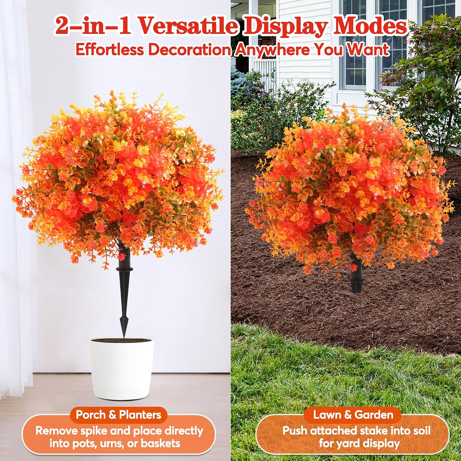 2 Pack 27.5" Artificial Topiary Ball Trees w/Stake for Fall Decor