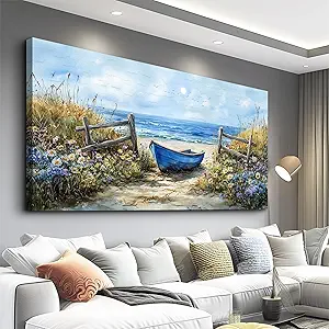 ZUITINGHUA Large Wall Decor For Living Room Canvas Wall Art For Office Modern Wall Decorations For Bedroom Boat Landscape Painting Seaside Pictures Artwork Room Home Decor 24x48 In