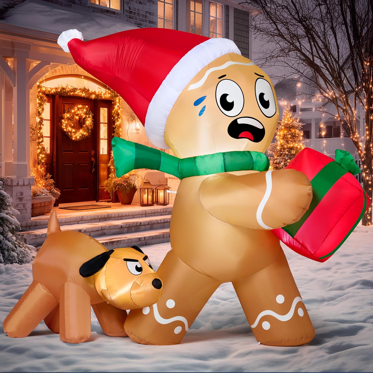 Joiedomi 5 FT Tall Christmas Inflatables Gingerbread Man & Dog Outdoor ...