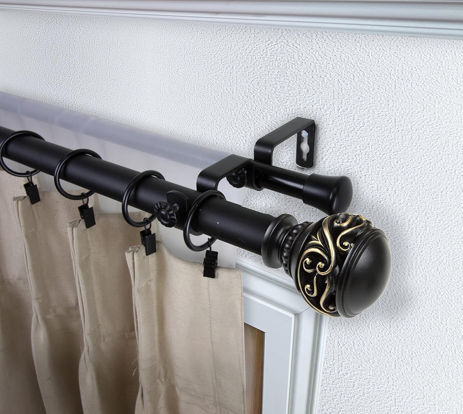 Medor 1" Double Curtain Rod 28-48 inch - Black