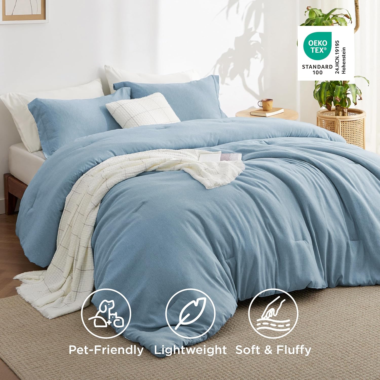 Bedsure Twin/Twin XL Comforter Set - Storm Blue Soft Bedding for All Seasons, Cationic Dyed Bed Set, 2 Pieces, 1 Twin Size Comforter (68"x88") and 1 Pillow Sham (20"x26"+2") thumbnail
