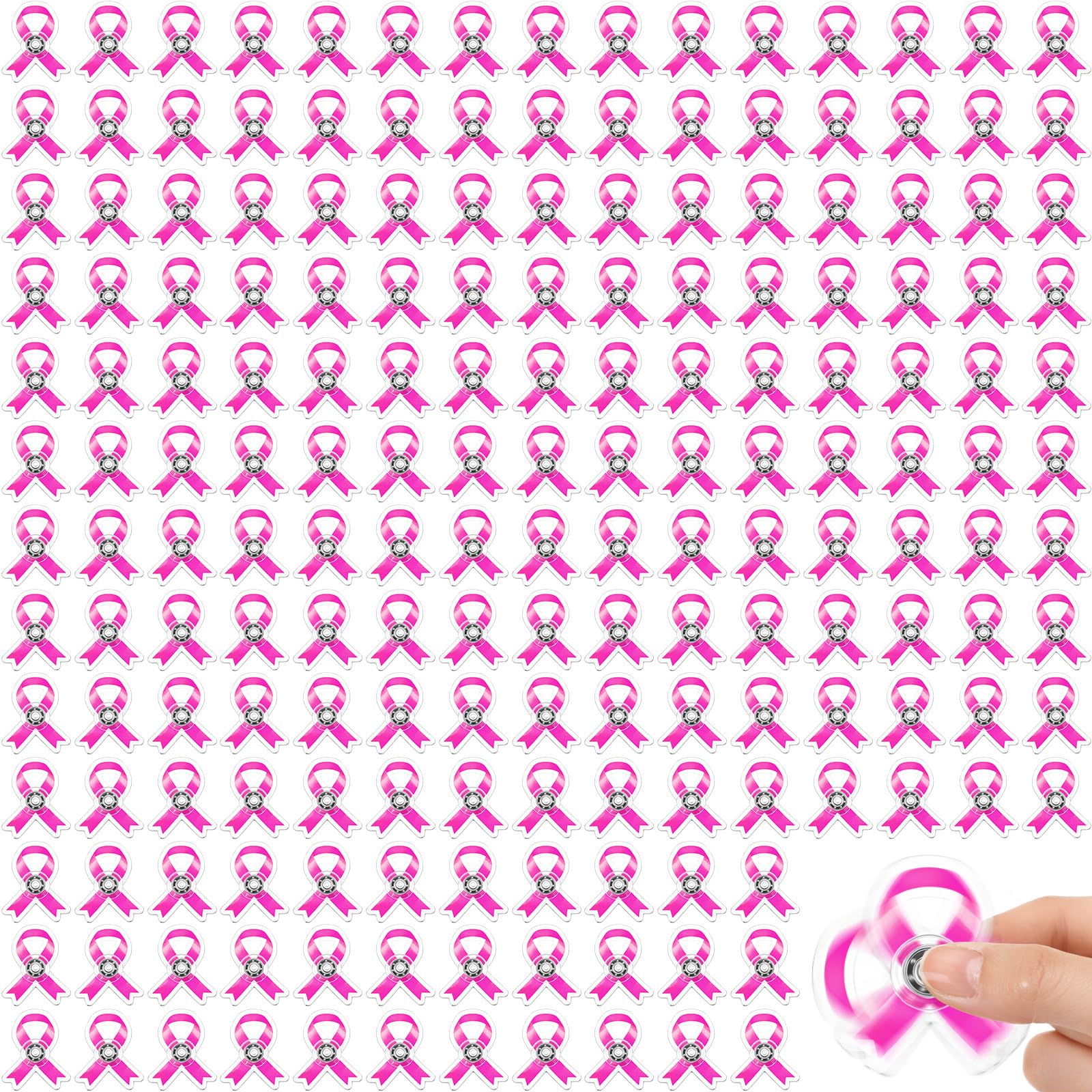 Arrowbash 200 Pcs Breast Cancer Fidget Spinners Pink Ribbon Favors