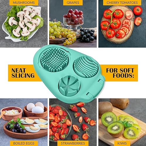 Miniatura 5 de CraftyCrocodile Cortador de huevos duros para huevos duros, 3 modos de rebanada, cortador de huevos, resistente, cortador de acero inoxidable,