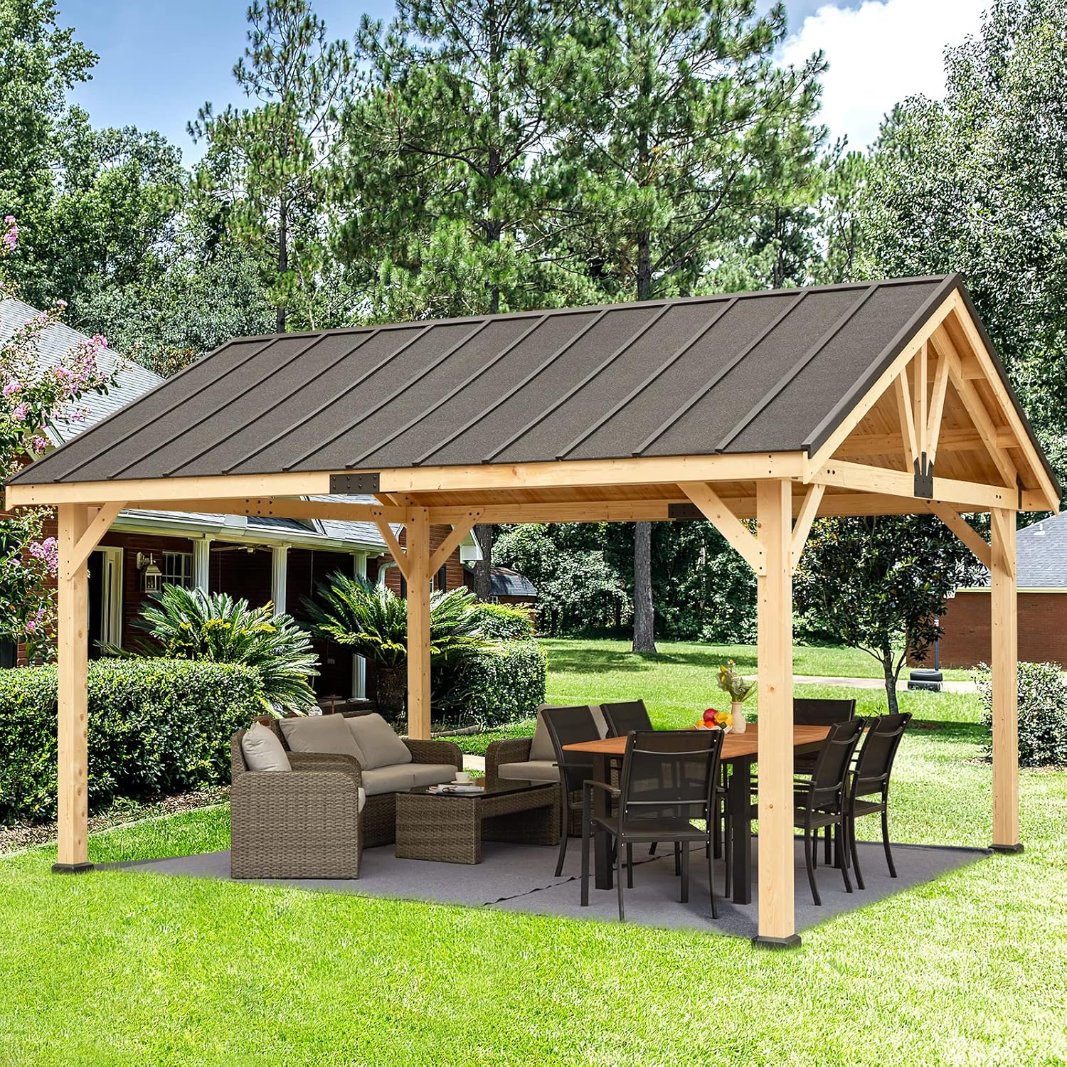 YOLENY Wood Gazebo, 13' x 16' Gazebo Spruce Wood Hardtop