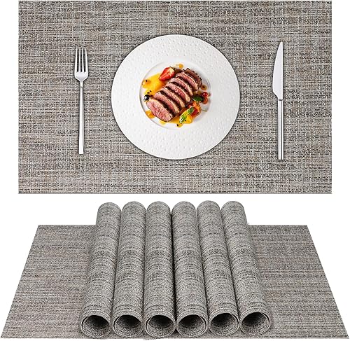 Miniatura 23 de DACHUI Juego de 4 manteles individuales, elegantes manteles individuales tejidos para mesa de comedor, manteles individuales de mesa de PVC lavables