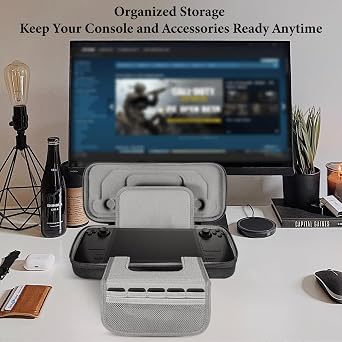 GEEKRIA Carrying Case Compatible with Steam Deck, Hard Shell Portable Travel Storage Bag with Pocket and Original Charger (Black)