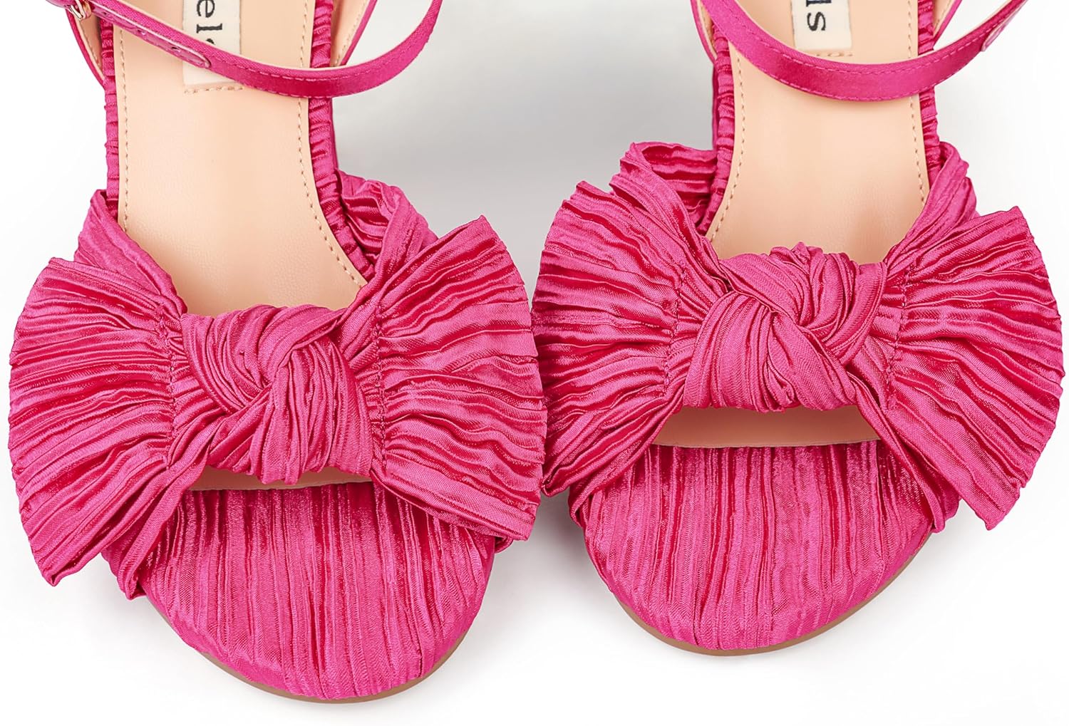 Zzheels Women's Bow Knot Heeled Sandals Open Toe High Block Ankle Strap Chunky Heels Bride Wedding Shoes Rose US7 - Image 2