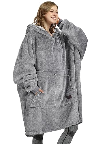 Catalonia Oversized Blanket Hoodie Sweatshirt, Wearable Sherpa Lounging Pullover for