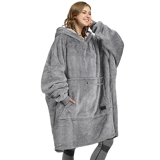 Catalonia Oversized Wearable Blanket Hoodie Sweatshirt, Comfortable Sherpa Lounging Pullover for Adults Men Women Teenagers Wife Girlfriend Gift Ash Grey