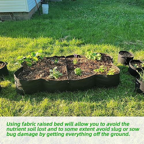 Vista 10 de CJGQ Camas de jardín elevadas de tela para exteriores, 2 x 2 pies, 4 rejillas de cultivo de plantas, maceta elevada para cultivar papas y flores