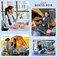Vista 7 de Jelife Lonchera Bento para adultos, lonchera Bento apilable de 3 capas para adultos, caja Bento grande todo en uno de 72 onzas, a prueba de fugas