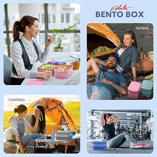 Miniatura 7 de Jelife Lonchera Bento para adultos, lonchera Bento apilable de 3 capas para adultos, caja Bento grande todo en uno de 72 onzas, a prueba de fugas,