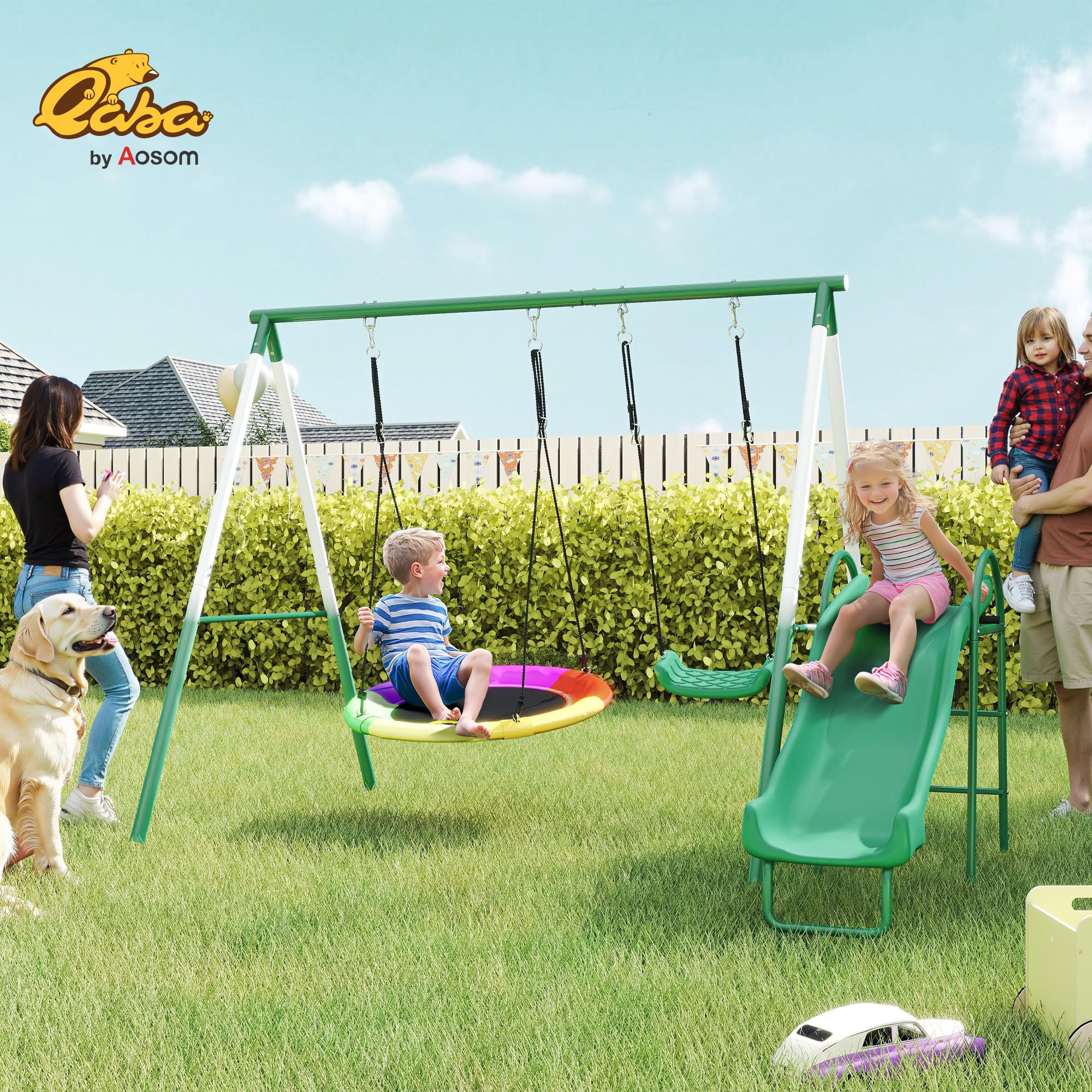Amazon.com: Qaba Swing Set for Backyard with Adjustable Seat and