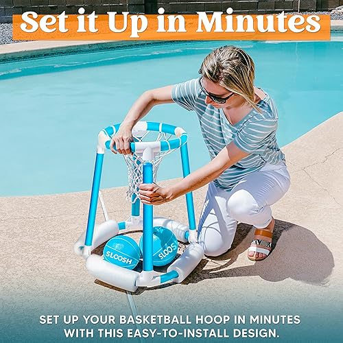 Miniatura 4 de Sloosh Juego de aro de baloncesto para piscina, juego flotante de baloncesto, flotadores de natación con bomba de bolas, juguete de juego acuático