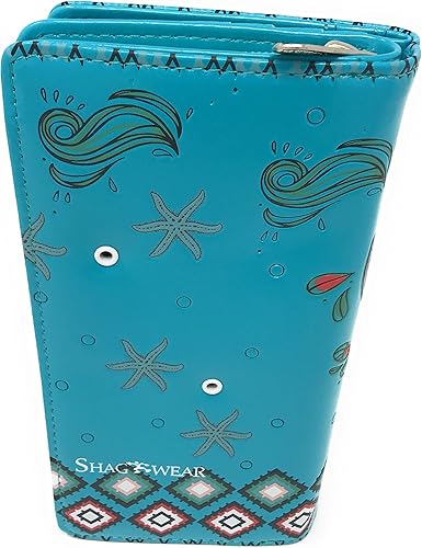 Miniatura 3 de Shag Wear Cartera grande de cuero vegano de jardín de sirena para mujer, 7 pulgadas, color verde azulado, verde azulado, Cartera con cremallera