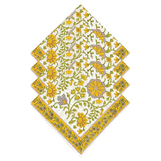 Buy Floral Hand Block Printed Napkins, Cotton Cloth Fabric Napkins