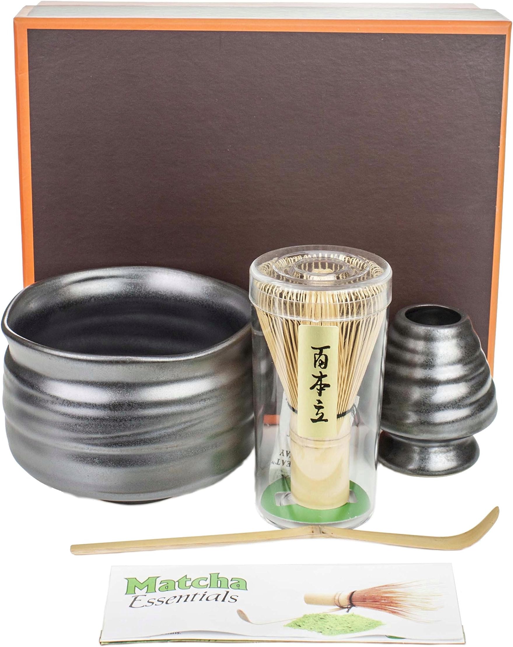 Tea Master Japanese Ceremonial Matcha Green Tea Starter Kit, Modern Gift Set (Black Metallic)