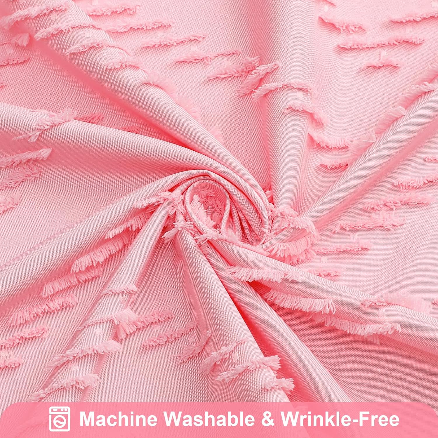 Extra Long Pink Shower Curtain 72 x 84 Inches, Boho Tufted Chevron Striped Fabric with Chic Textured Design Waterproof Bathroom Shower Curtain
